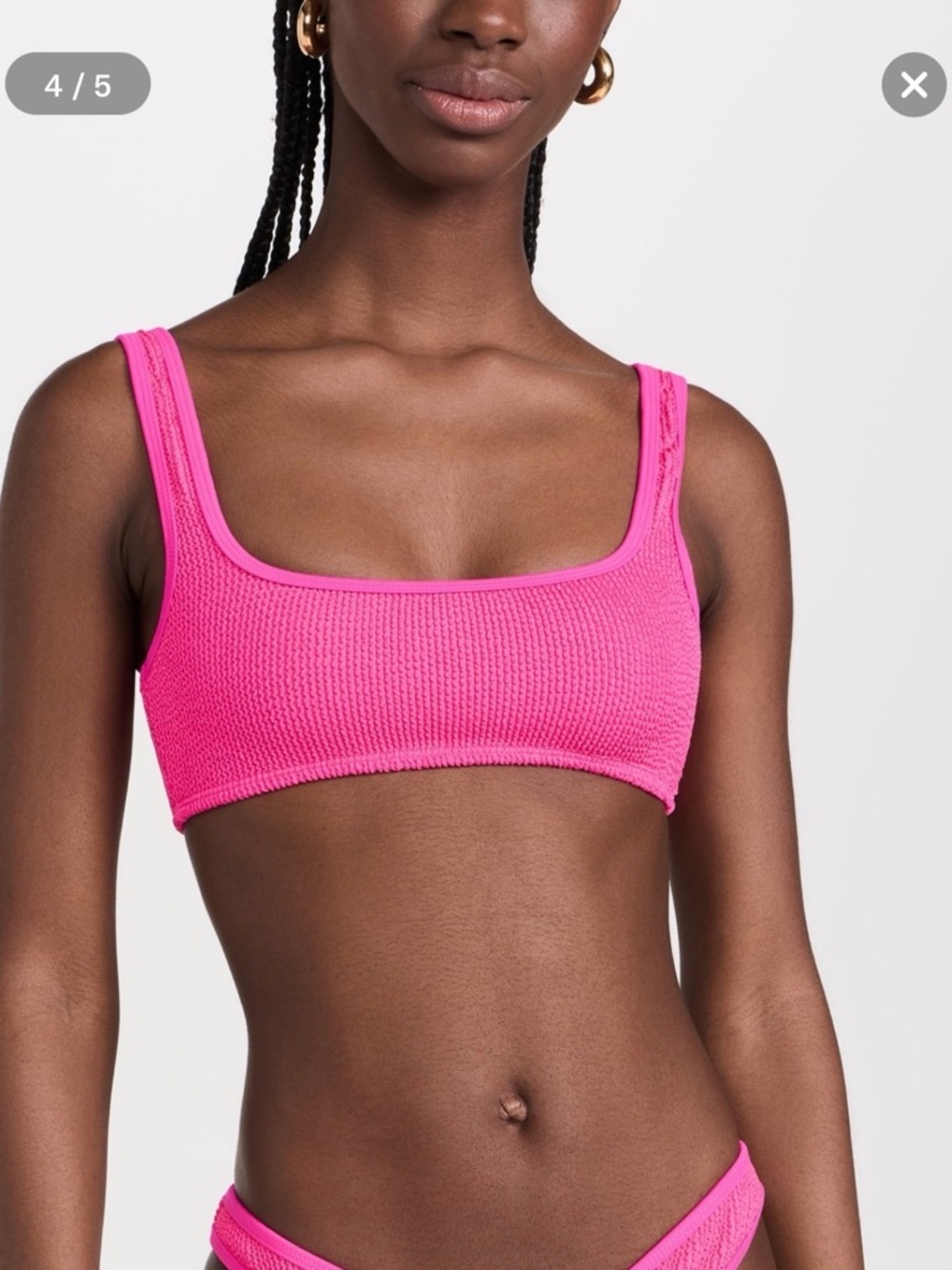 Good American Hot Pink Textured Scoop Bikini top